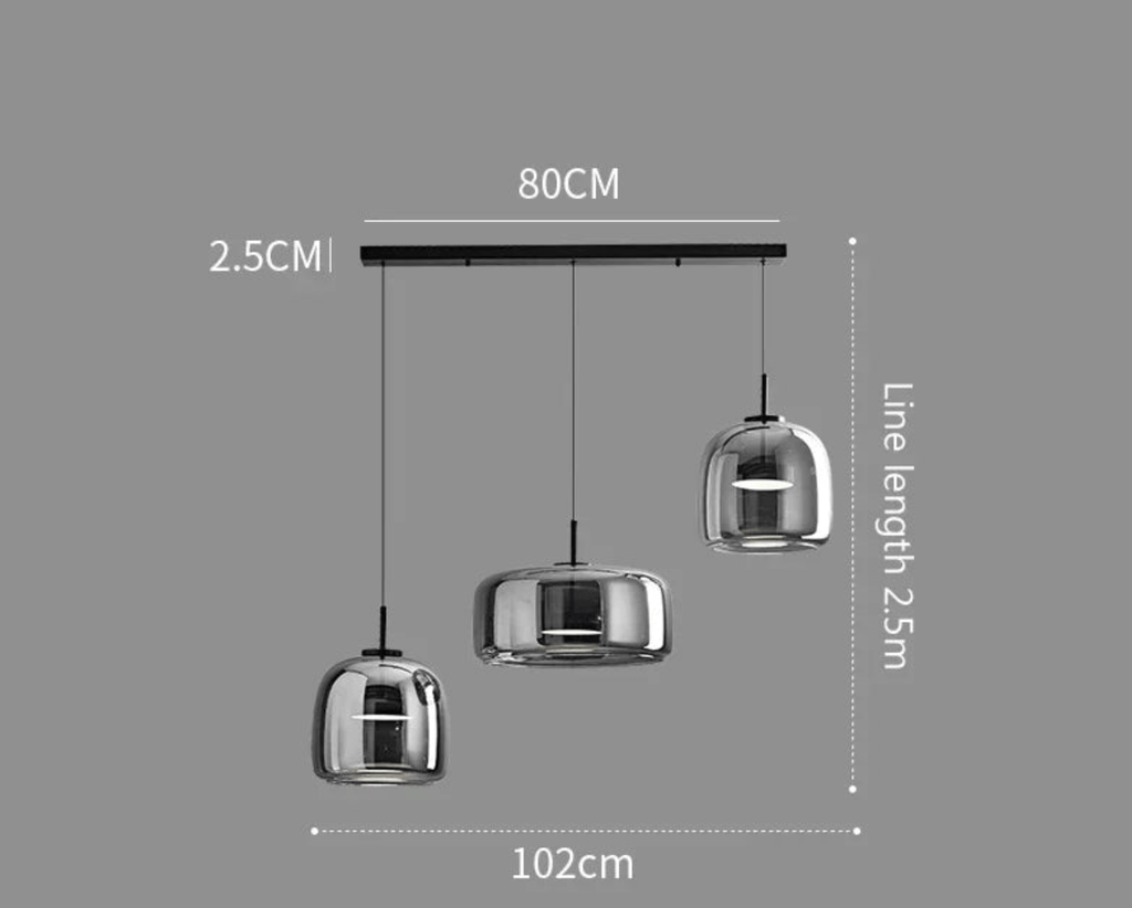 3 TÊTES BASE LIGNE / NOIR / LUMIÈRE BLANCHE Lustres design en verre