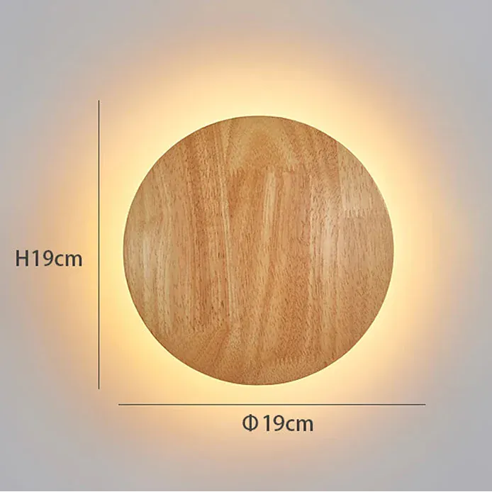 19 CM - 8W Applique murale ronde en bois