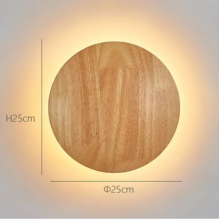 25 CM - 12W Applique murale ronde en bois