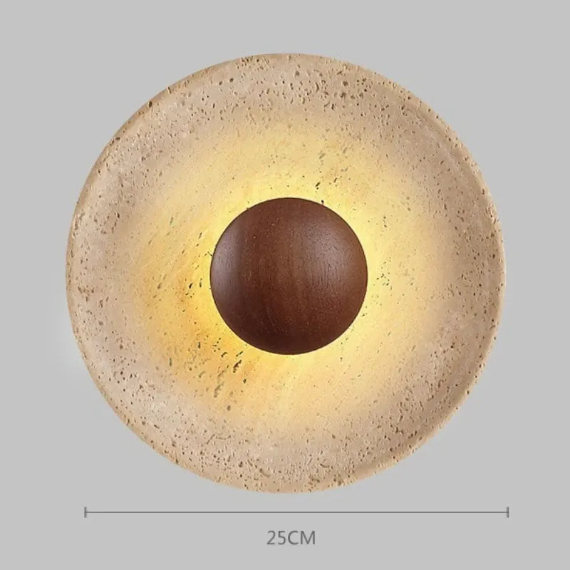 Walnut color / Warm Light Applique murale ronde pierre et bois