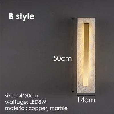B 50cm / CHINA / cool white Longue applique murale en marbre blanc avec bande dorée