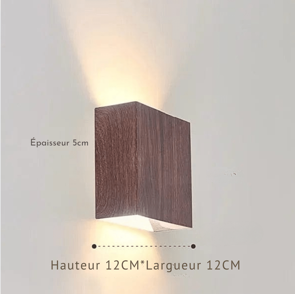 BOIS DE CHÊNE  12CM / LUMIÈRE CHAUDE Applique murale cubique en bois naturel