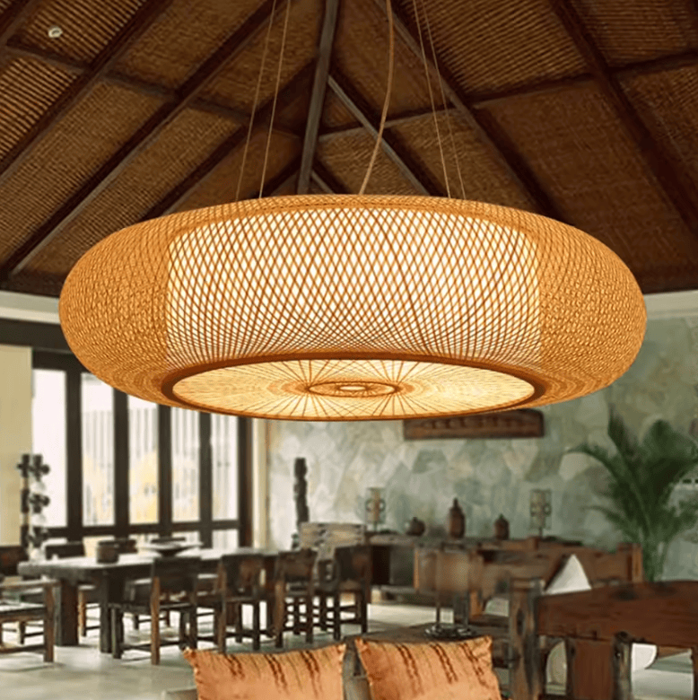 Grand lustre rotin