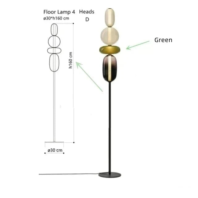 MODÈLE I 4 TÊTES Lampadaire en verre design