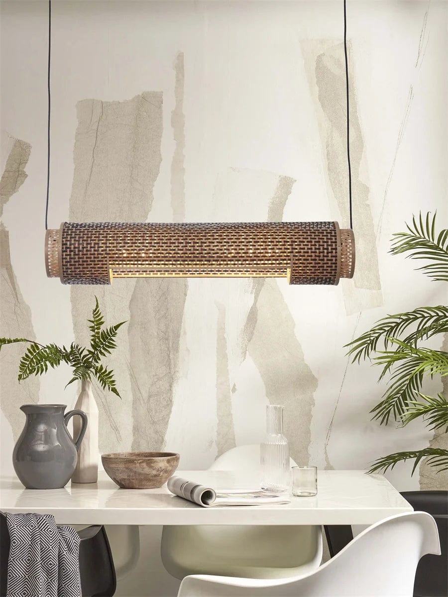 Lampe Suspendue "Bhoutan Cylindre 85cm, Bl/Nat." de Good & Mojo