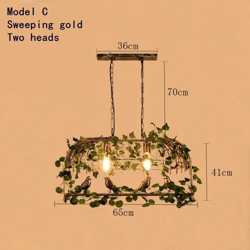 C Sweeping gold / With 110V ST64 bulb Lustre oiseau en fer forgé