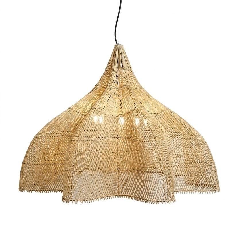 BEIGE DIAMÈTRE  60 CM / LUMIÈRE FROIDE / 1 Lustre rotin grande taille