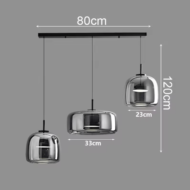 3 TÊTES BASE LIGNE 80 CM / NOIR / LUMIÈRE BLANCHE Lustres design en verre