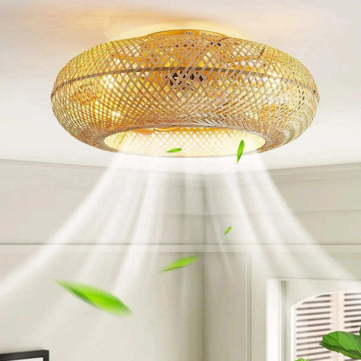 Plafonnier ventilateur rotin