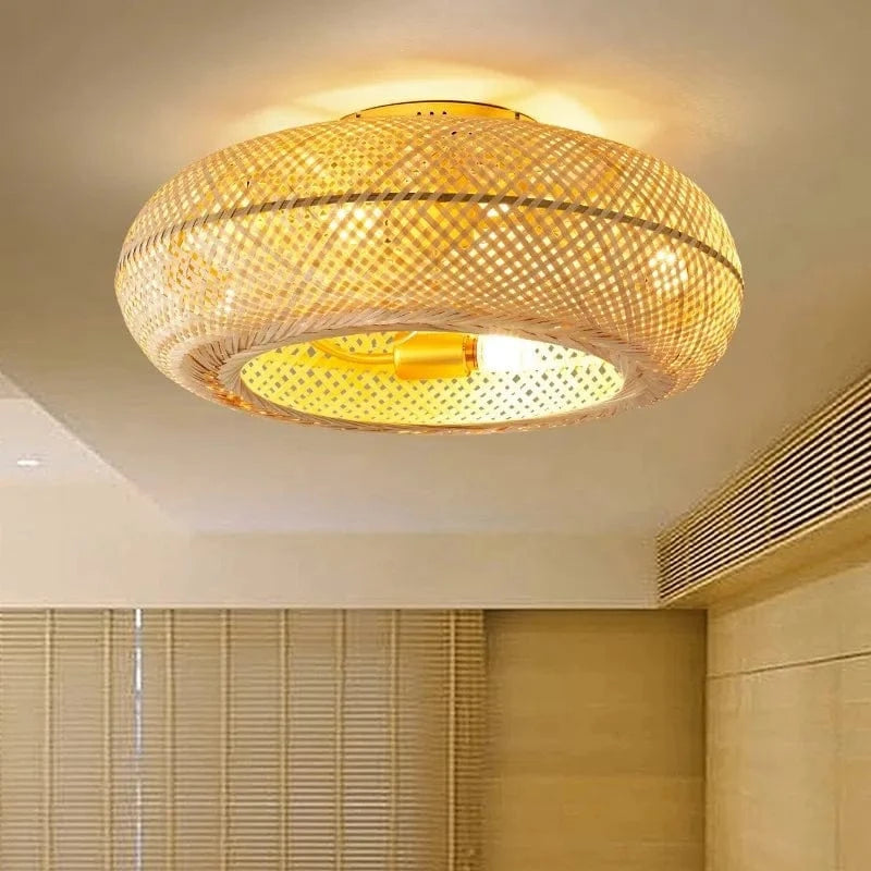 Plafonnier ventilateur rotin