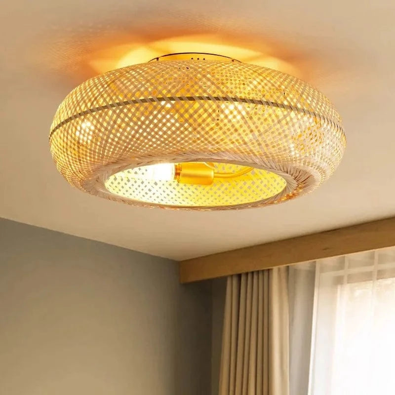 Plafonnier ventilateur rotin