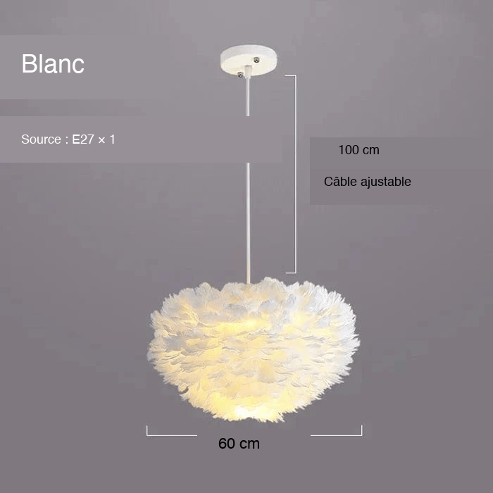 BLANC 60 CM Suspension à plumes