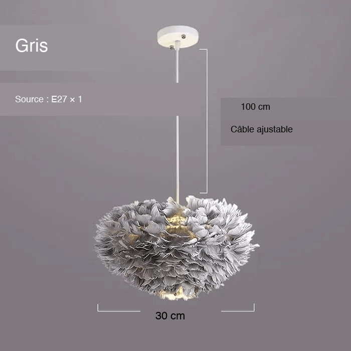 GRIS 30 CM Suspension à plumes