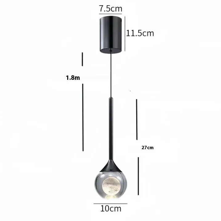Type B Noir / Tricolore Suspension boule de verre design lunaire