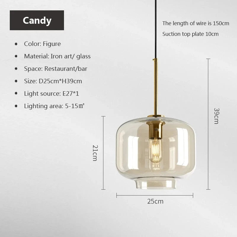 A25cm / AVEC AMPOULE Suspension en verre et laiton