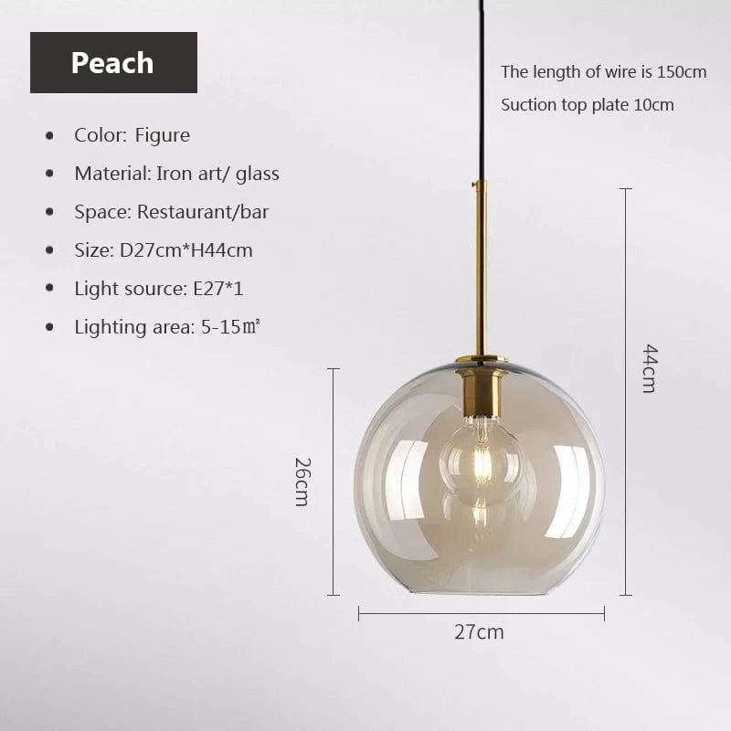 A27cm / AVEC AMPOULE Suspension en verre et laiton
