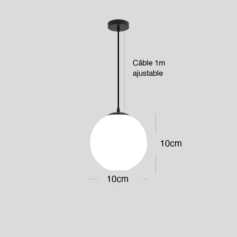 NOIR 10 CM / LUMIÈRE CHAUDE Suspension globe blanc