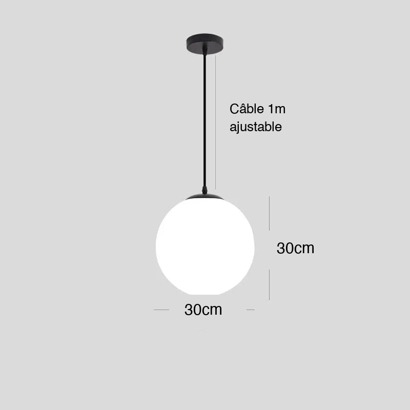 NOIR 30 CM / LUMIÈRE CHAUDE Suspension globe blanc