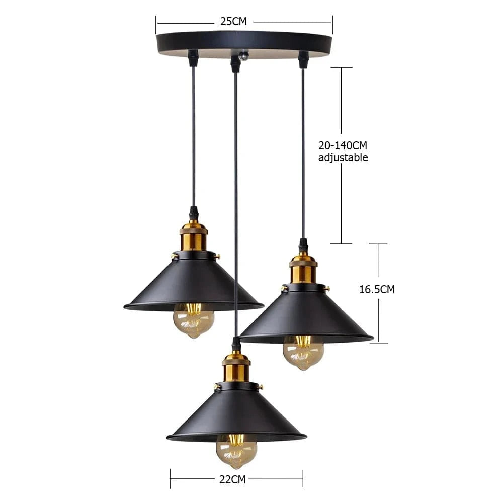 3 PIÈCES ROND Suspension lampe industrielle
