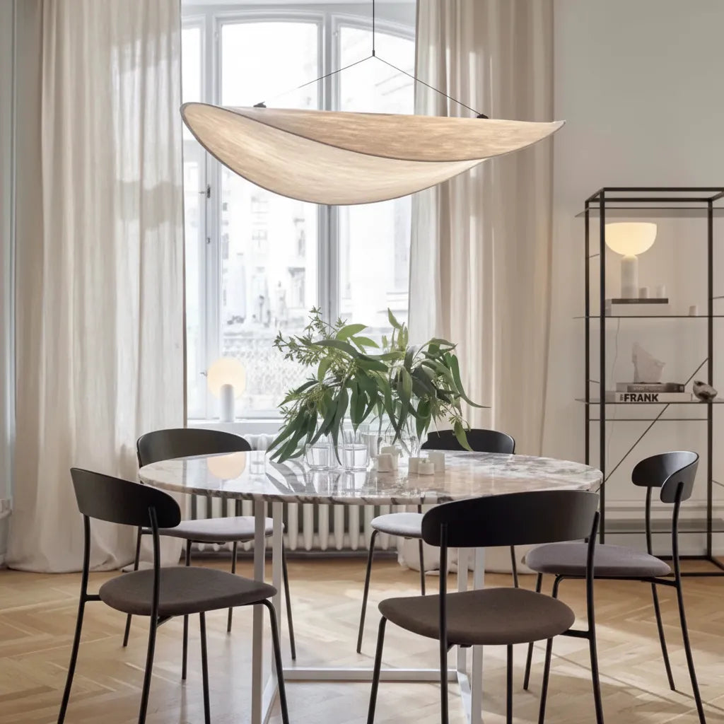 Largeur 40 CM, Hauteur 20 CM, Câble 200 CM ajustable, Base 12 CM / LUMIÈRE BLANCHE Suspension luminaire en tissu