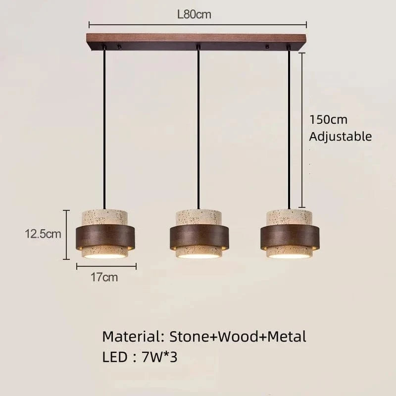 3 Lights / Warm light 3000K Suspension luminaire travertin