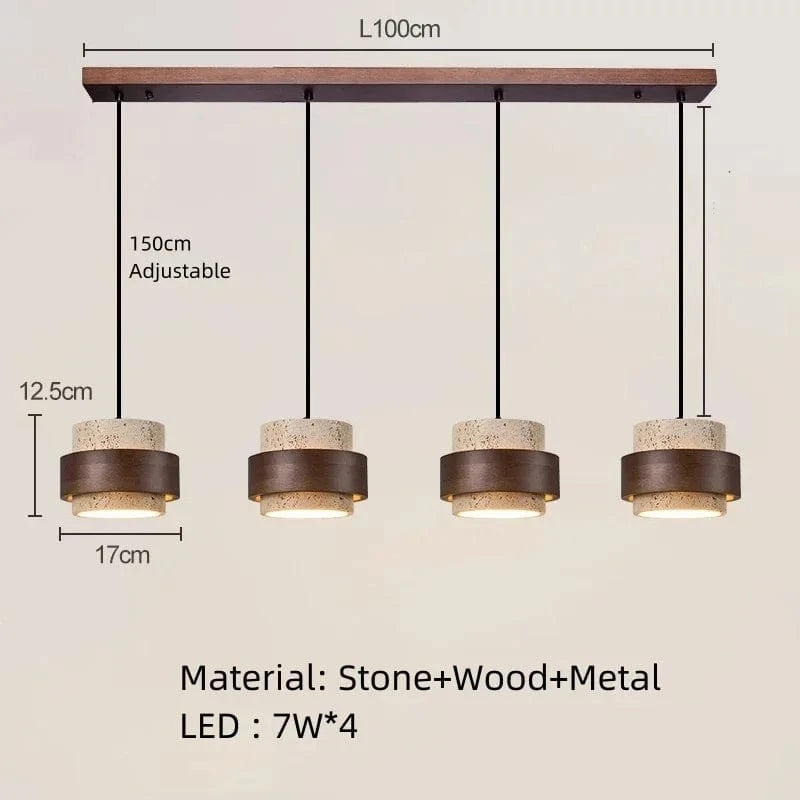 4 Lights / Warm light 3000K Suspension luminaire travertin
