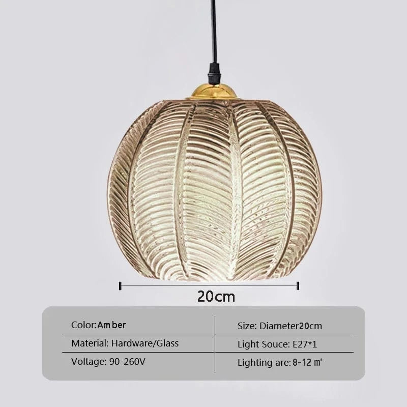 AMBRÉ 20CM / SANS AMPOULE Suspension verre strié