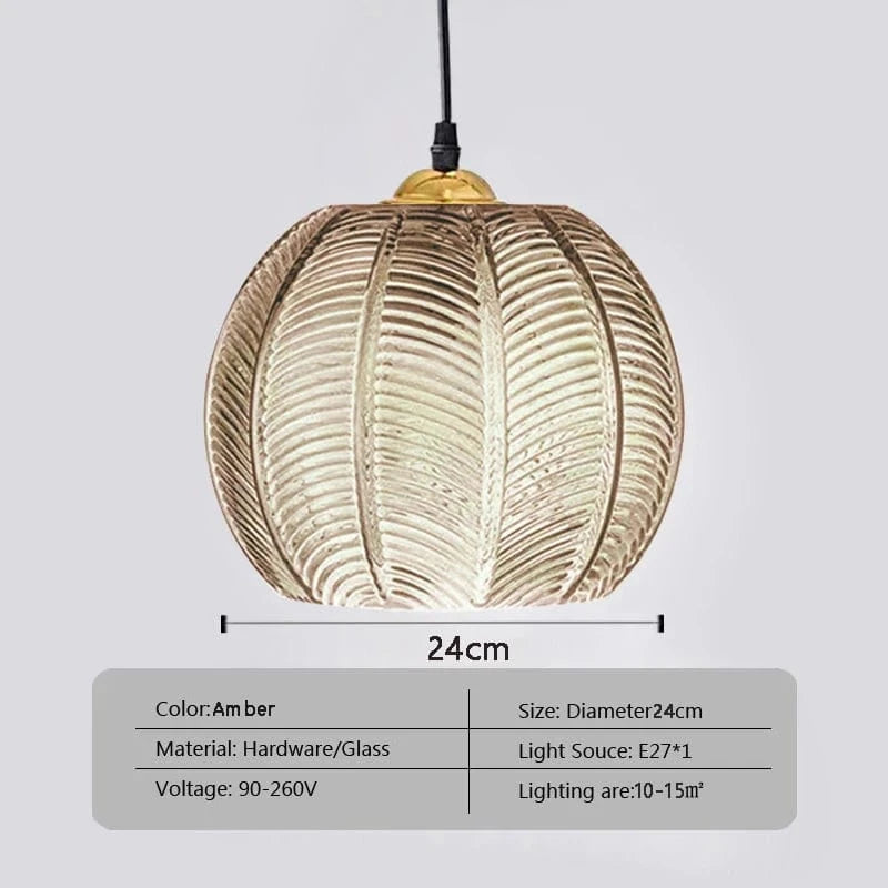 AMBRÉ 25CM / SANS AMPOULE Suspension verre strié