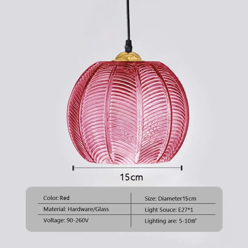ROSE 15CM / SANS AMPOULE Suspension verre strié