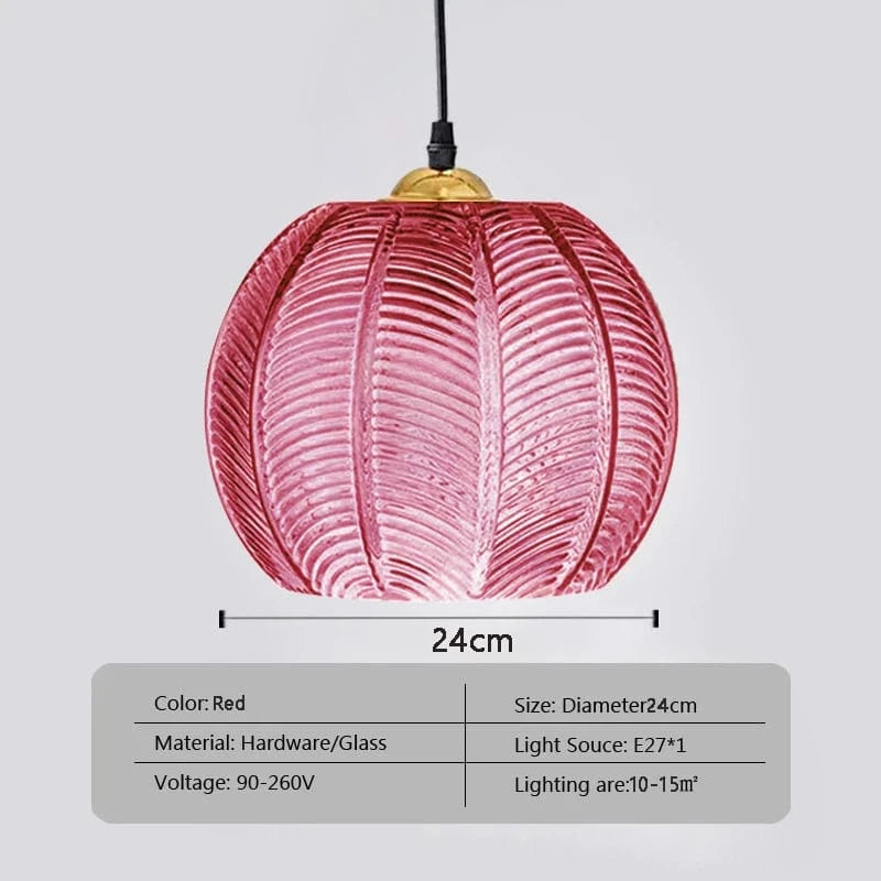 ROSE 25CM / SANS AMPOULE Suspension verre strié