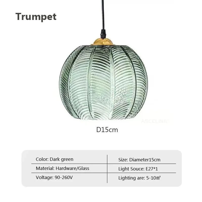 VERT FUMÉ 15CM / SANS AMPOULE Suspension verre strié