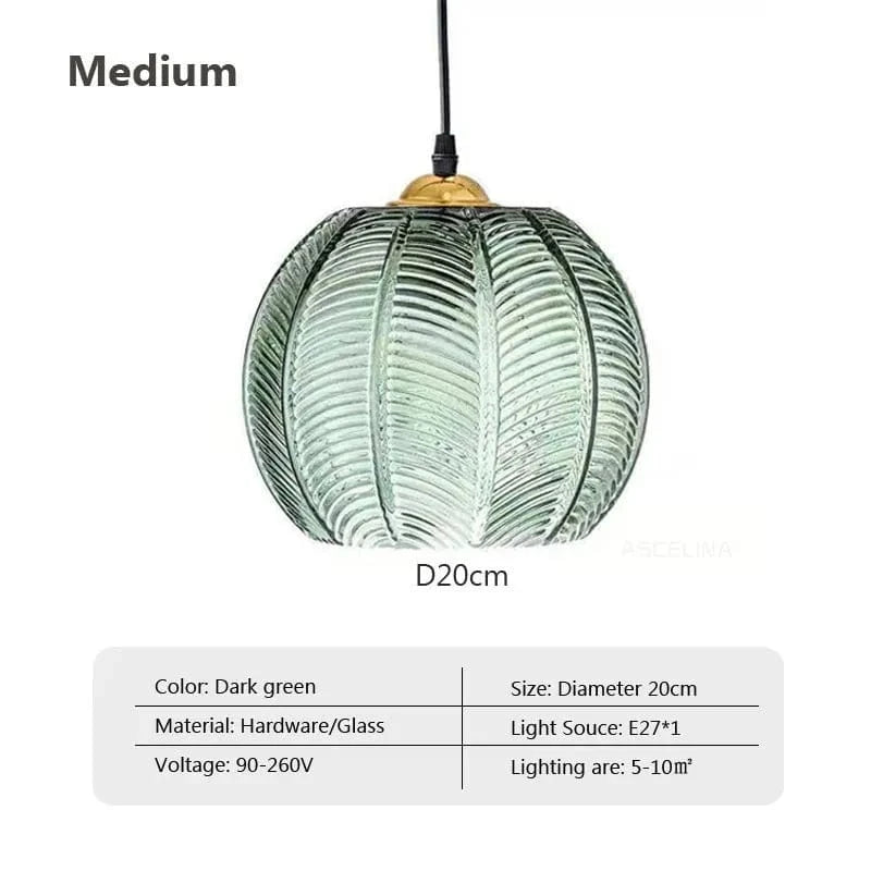 VERT FUMÉ 20CM / SANS AMPOULE Suspension verre strié