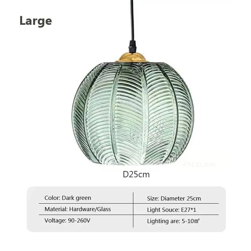 VERT FUMÉ 25CM / SANS AMPOULE Suspension verre strié